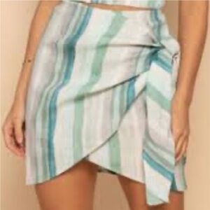 Shore Striped Wrap Mini Skirt Teal Large